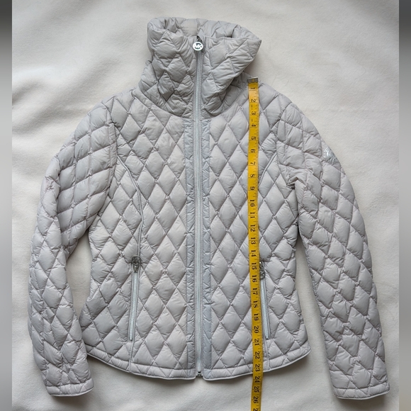 Michael Kors Puffer Jacket Women's Quilted Grey Fold Over Collar Size M - Picture 8 of 15